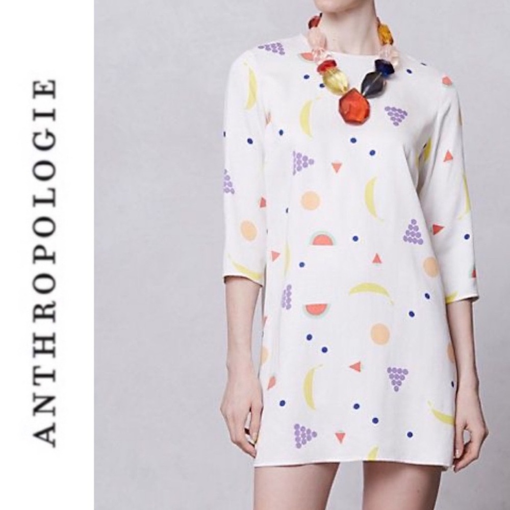 Dusen Dusen for Anthropologie mini dress with fruit geometric pattern L
